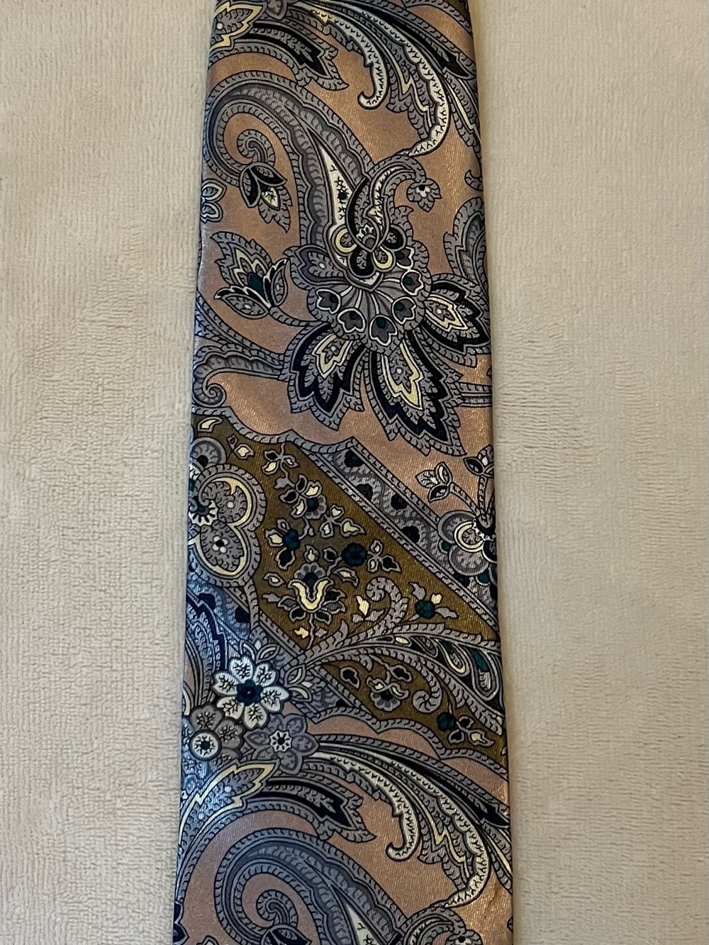 Vintage KETCH Paisley Necktie 3” Wide Tan Gray Blue Retro Men’s Tie